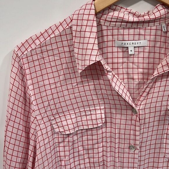 Foxcroft tencel red plaid button up shirt womens - Picture 3 of 8